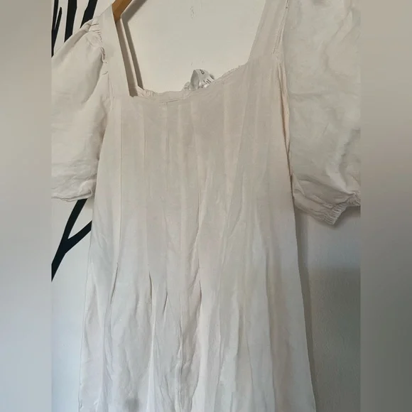 MNG Mango puff sleeve cotton long jumpsuit, cream viscose/cotton/linen blend - Picture 13 of 17